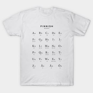 Finnish Alphabet Chart, Finland Language Learning T-Shirt